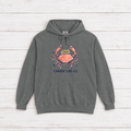 Crabby Cab Co. Crab Taxi hoodie — front view of this coastal graphic pullover by Five Tides Apparel