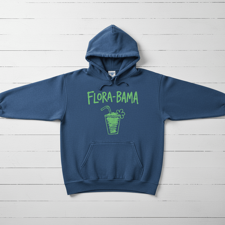 True Navy Flora-Bama cocktail hoodie front flat lay on whitewashed boards