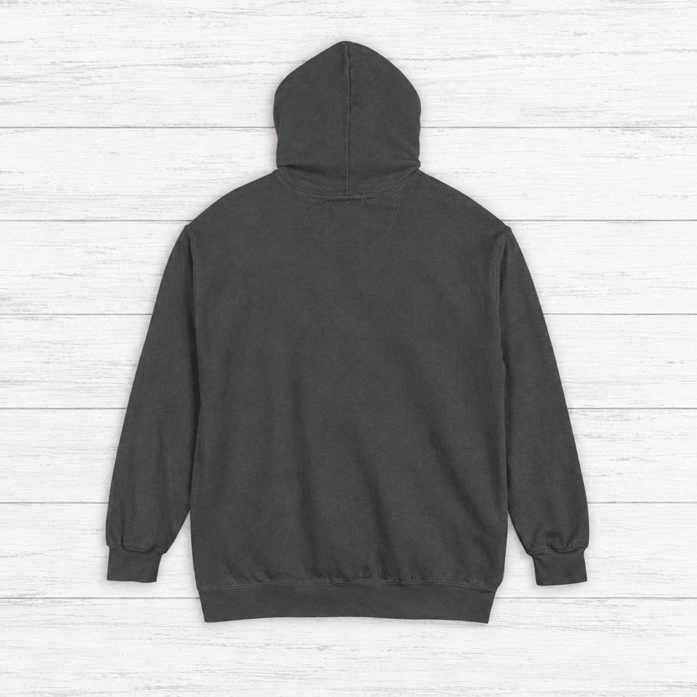 Lone Sardine hoodie flat lay on whitewashed boards