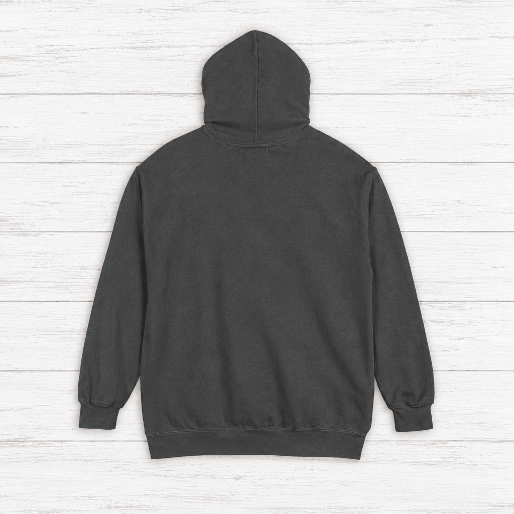 Lone Sardine hoodie flat lay on whitewashed boards