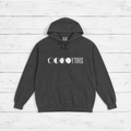 Moon Phases lunar tides pepper hoodie front flat lay — lunar graphic pullover by Five Tides Apparel