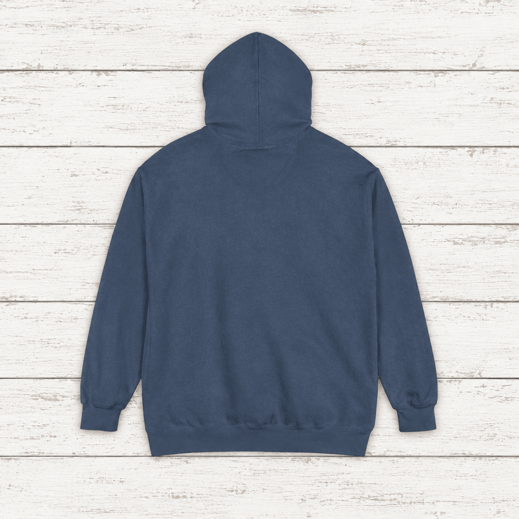Moon Phases Vibes hoodie flat lay on whitewashed boards