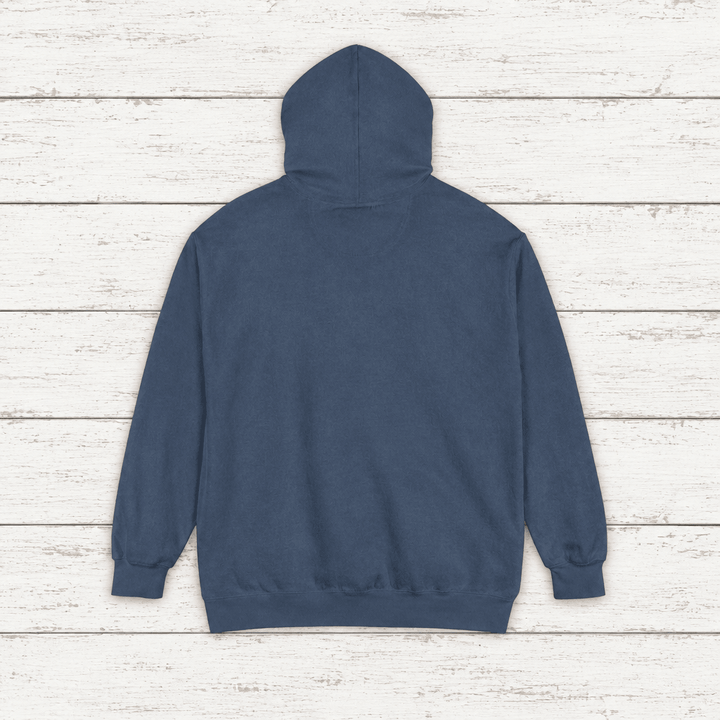 Moon Phases Vibes hoodie flat lay on whitewashed boards