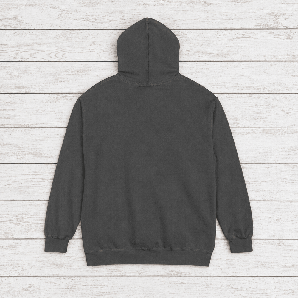 Moon Phases Vibes hoodie flat lay on whitewashed boards
