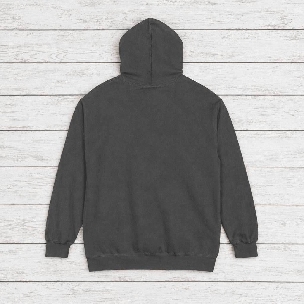 Moon Phases Vibes hoodie flat lay on whitewashed boards