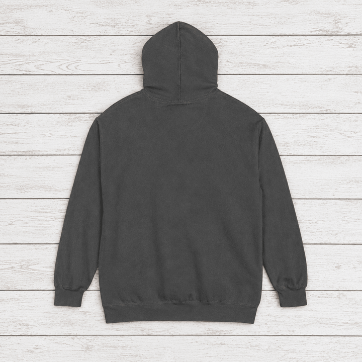 Moon Phases Vibes hoodie flat lay on whitewashed boards