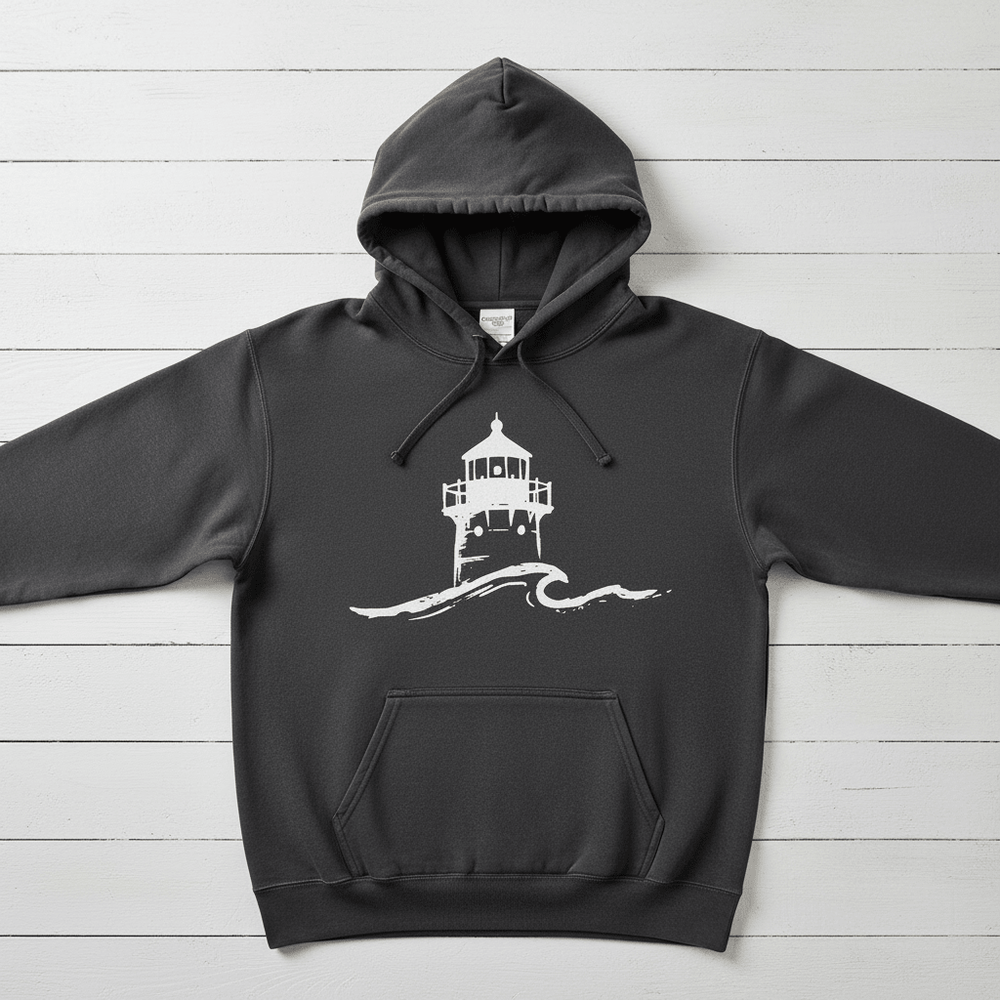Pepper Nauset Light hoodie front flat lay on whitewashed boards
