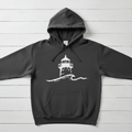 Nauset Light pepper hoodie front view — Nauset Light lighthouse graphic pullover by Five Tides Apparel