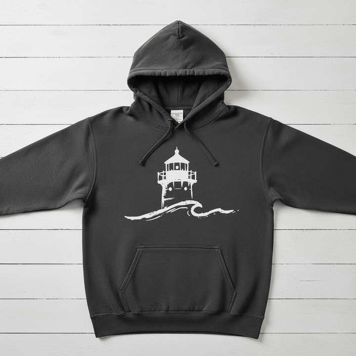 Pepper Nauset Light hoodie front flat lay on whitewashed boards