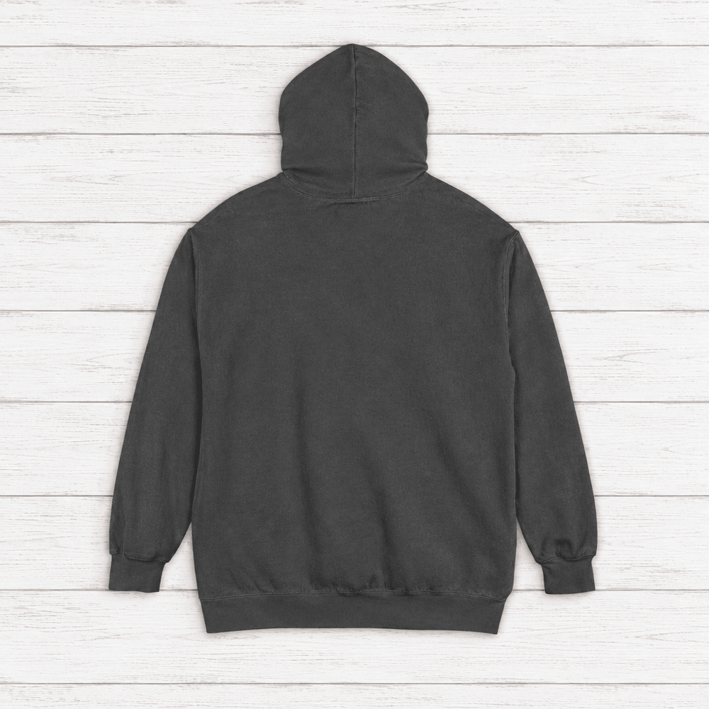 Pinecoast Diner hoodie flat lay on whitewashed boards