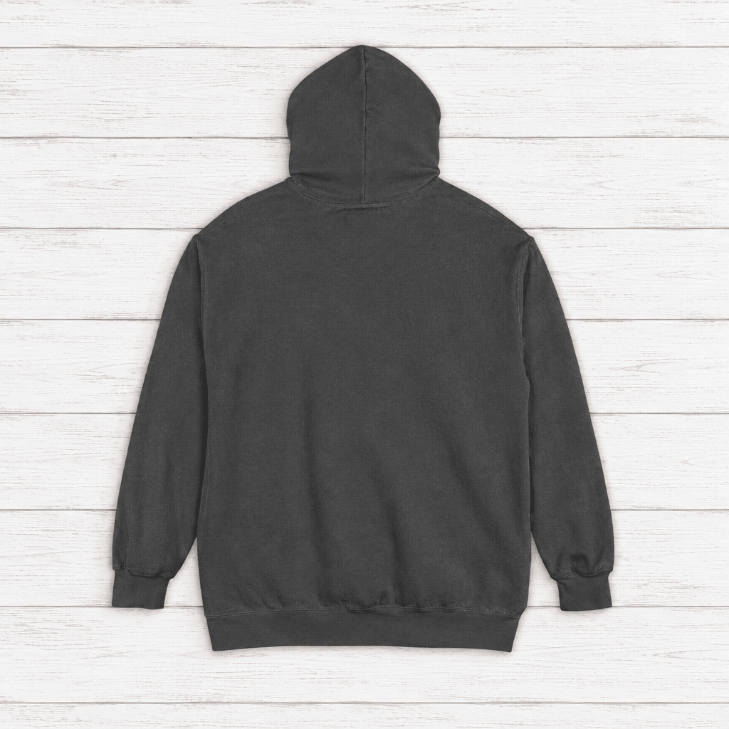 Pinecoast Diner hoodie flat lay on whitewashed boards