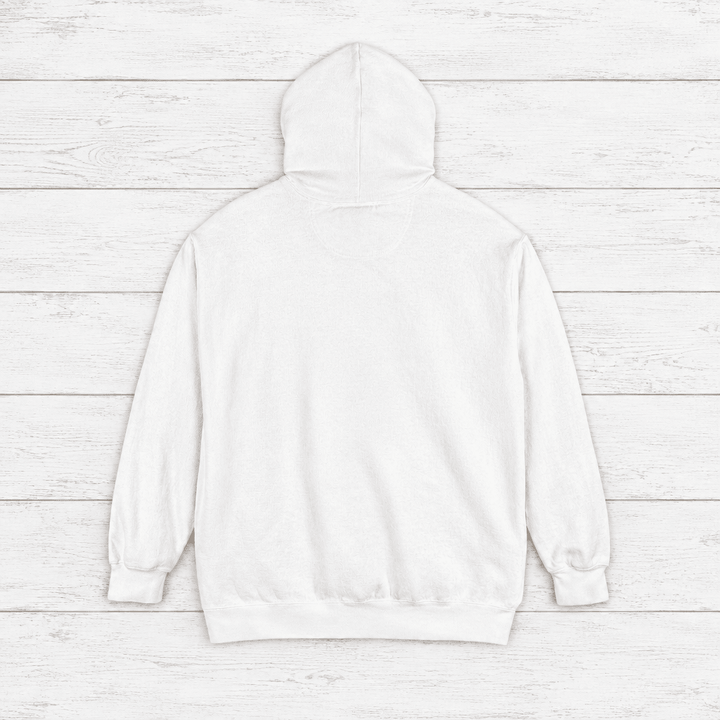 Pinecoast Diner hoodie flat lay on whitewashed boards