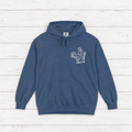 Key West Mile Zero Rooster true navy hoodie front view — rooster and Mile Zero marker graphic pullover by Five Tides Apparel