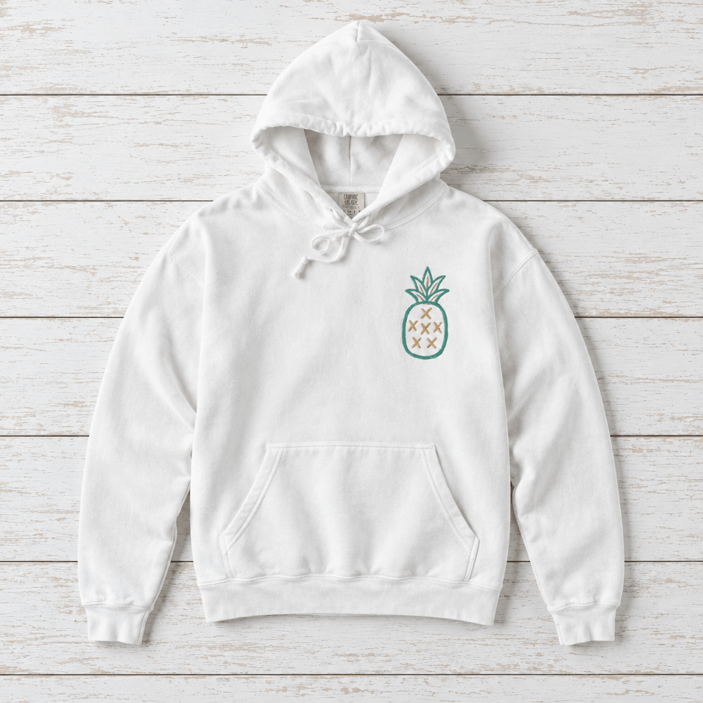 Salt Rooted Pineapple hoodie flat lay, view 4 — coastal graphic pullover by Five Tides Apparel