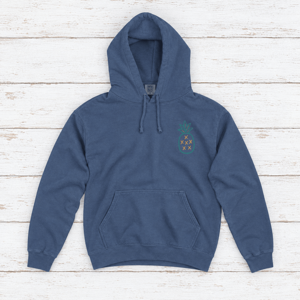 Salt Rooted Pineapple hoodie flat lay, view 6 — coastal graphic pullover by Five Tides Apparel