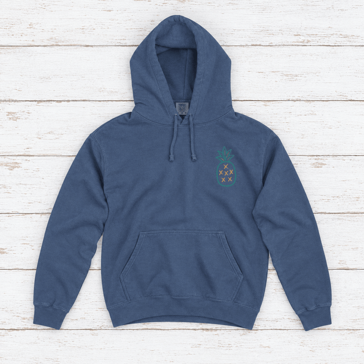 Salt Rooted Pineapple hoodie flat lay, view 6 — coastal graphic pullover by Five Tides Apparel