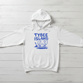 White Tybee Island crab hoodie front flat lay on whitewashed boards
