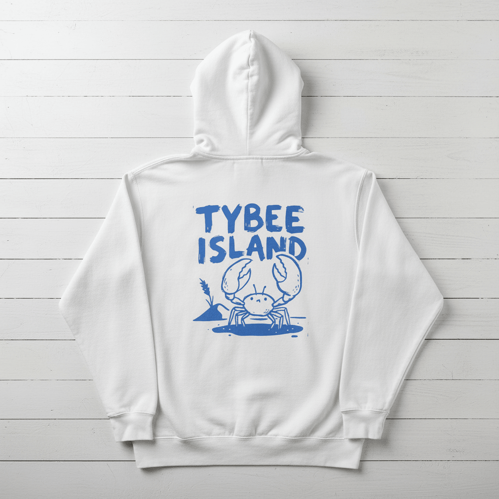 White Tybee Island hoodie back flat lay