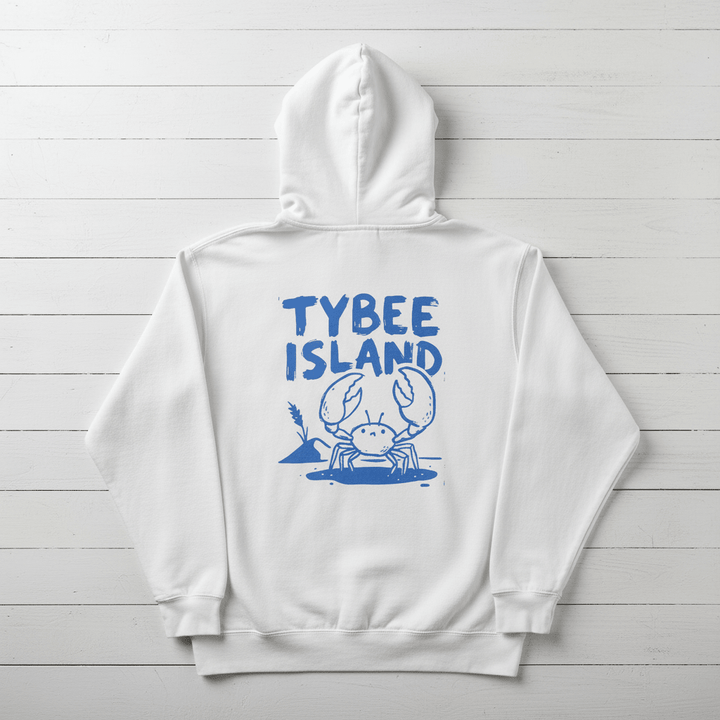 White Tybee Island hoodie back flat lay