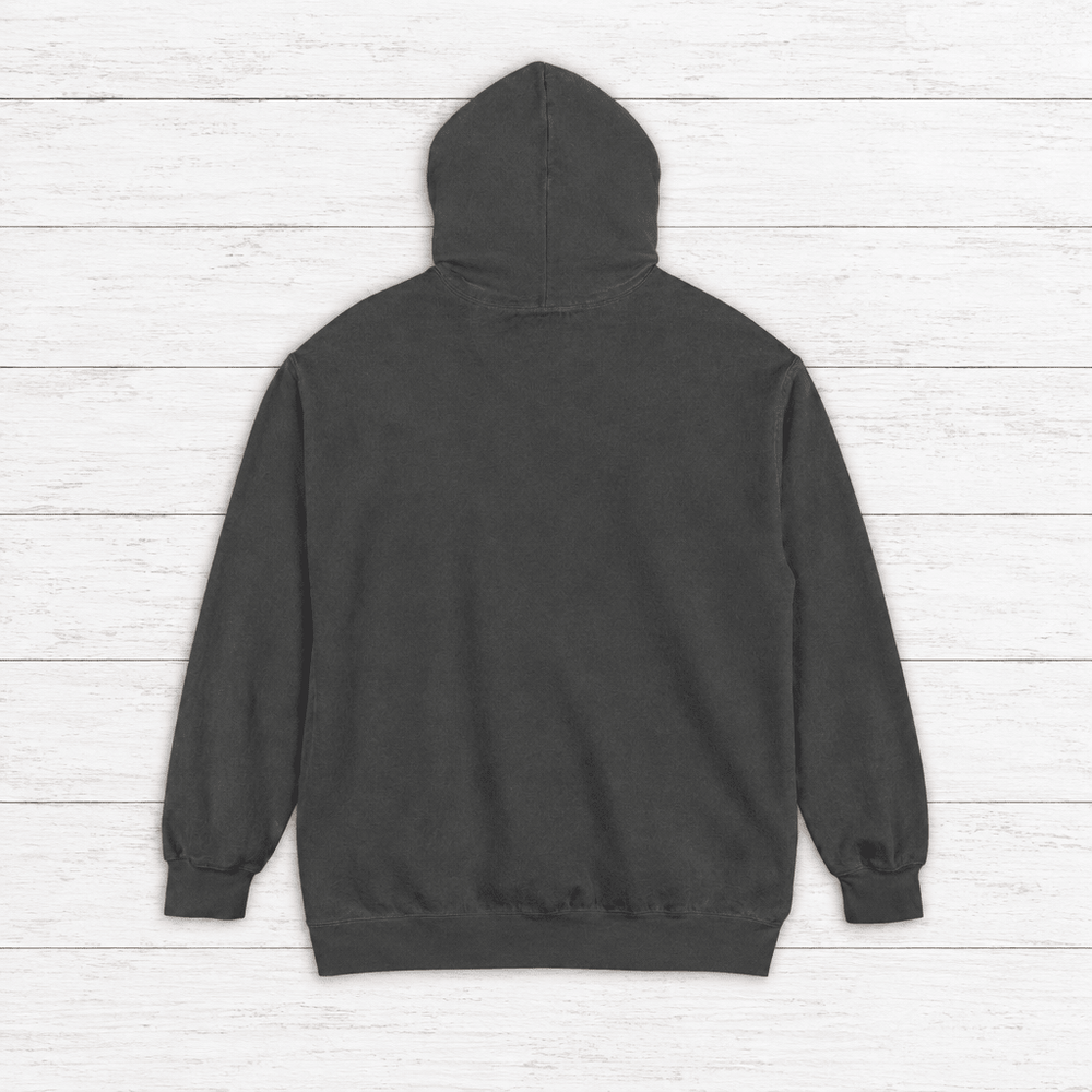 Virginia Oyster Tavern hoodie flat lay on whitewashed boards