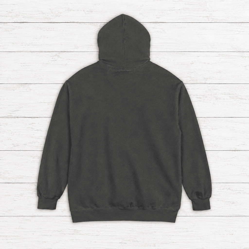 Virginia Oyster Tavern hoodie flat lay on whitewashed boards