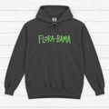 Pepper Flora-Bama hoodie front with green lettering — graphic pullover by Five Tides Apparel