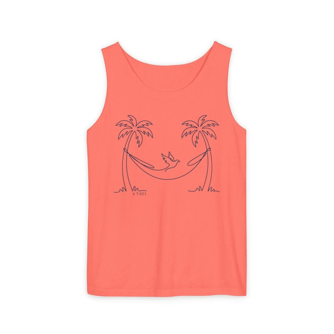 Hammock Palm Tank | Garment-Dyed Coastal Line Art Graphic Tank Top - FIVE TIDES APPAREL