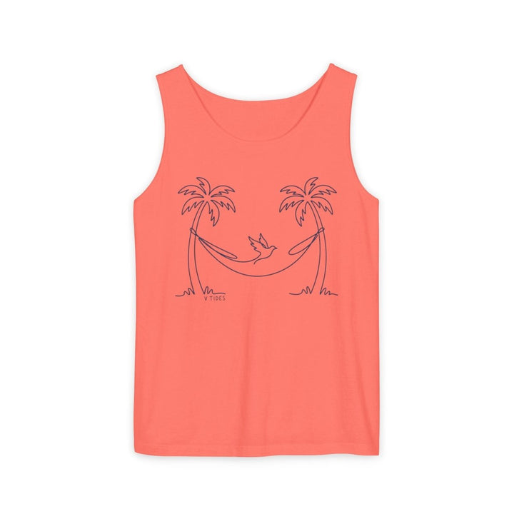 Hammock Palm Tank | Garment-Dyed Coastal Line Art Graphic Tank Top - FIVE TIDES APPAREL
