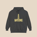 Hatteras Lighthouse hoodie — front view of this coastal graphic pullover by Five Tides Apparel