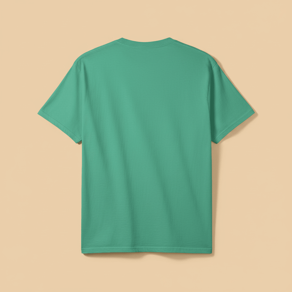 High Tide Happy Mode Tee in Seafoam Green — plain back, warm sand studio background