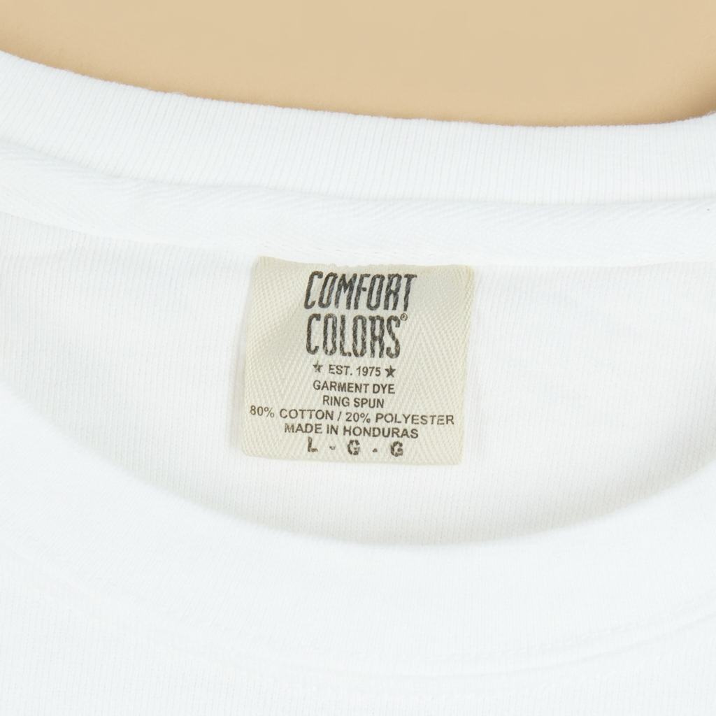 Bowers Beach white sweatshirt revised collar with Comfort Colors Made in Honduras label