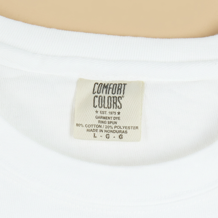 Bowers Beach white sweatshirt revised collar with Comfort Colors Made in Honduras label