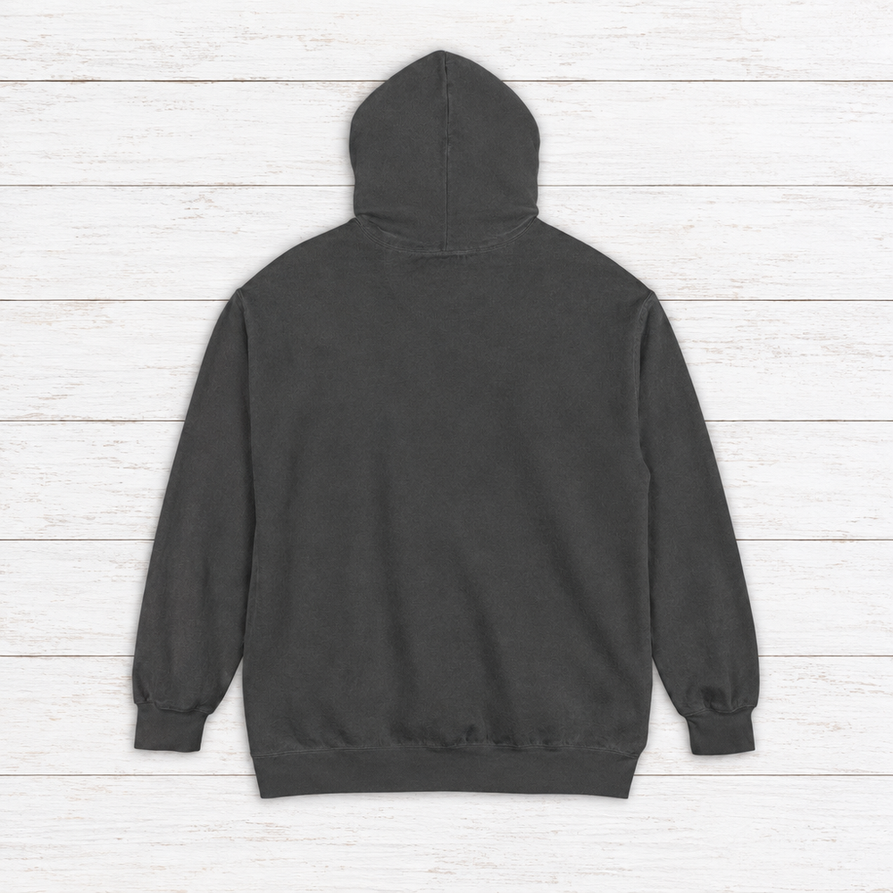 Virginia Oyster Tavern hoodie flat lay on whitewashed boards