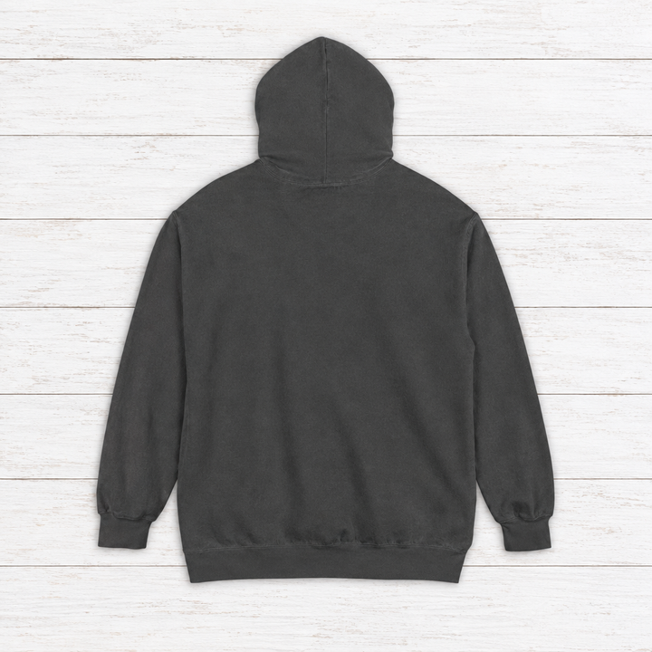 Virginia Oyster Tavern hoodie flat lay on whitewashed boards