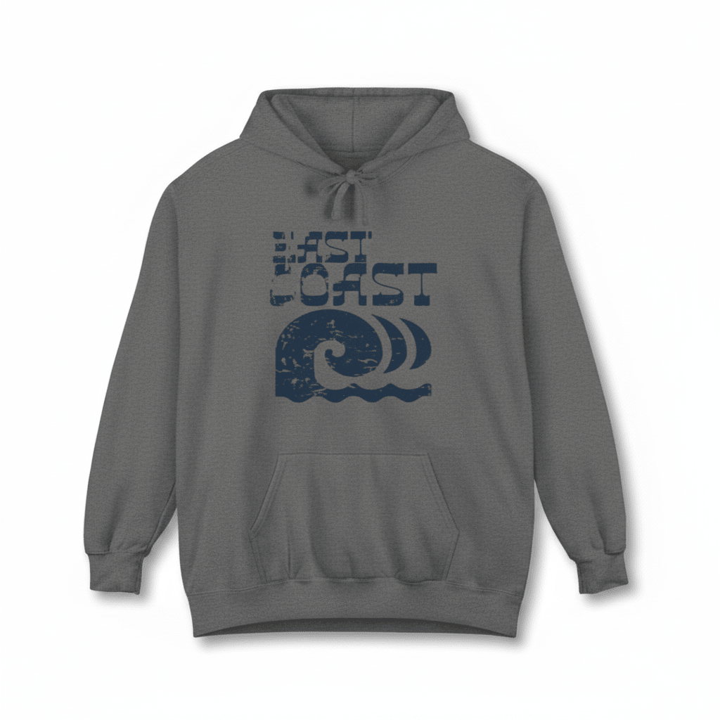 Grey East Coast hoodie - ghost mannequin white background