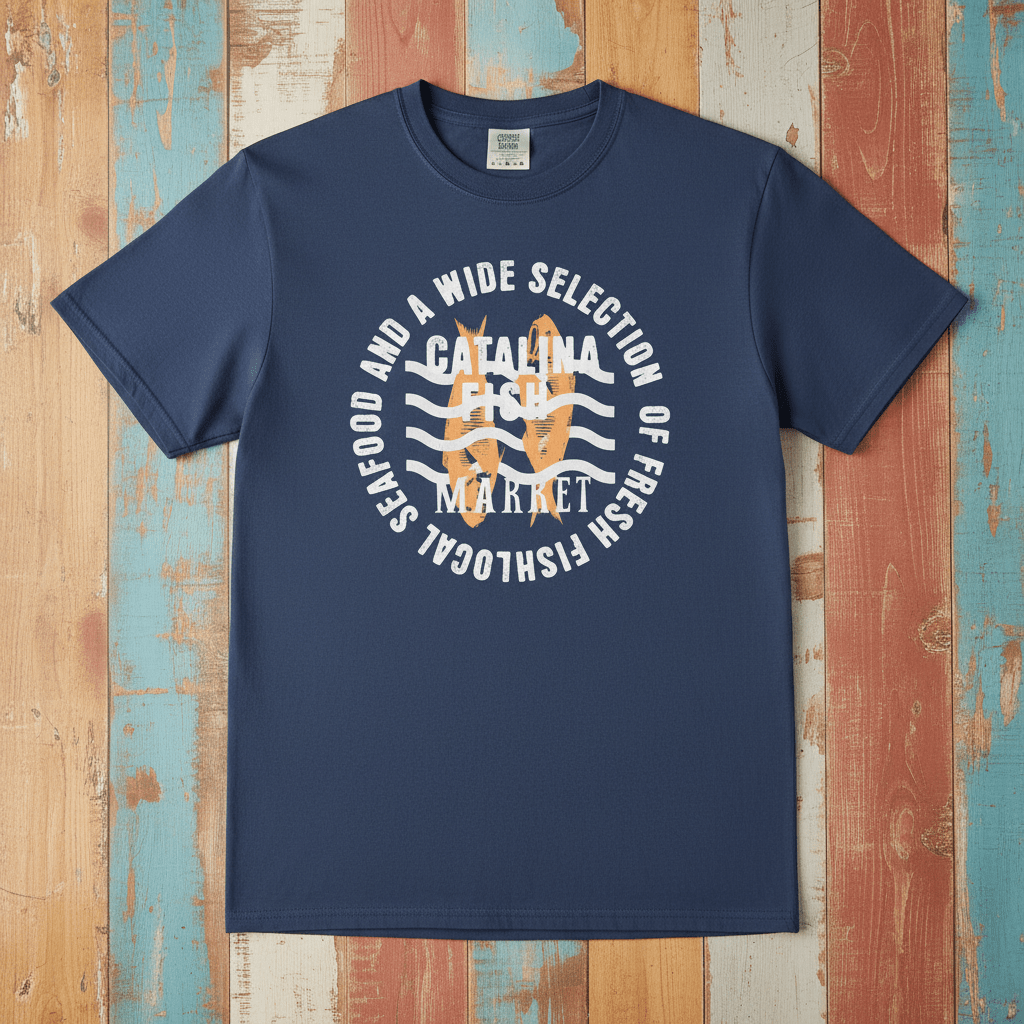 Catalina Fish Market Select Graphic Tee — China Blue on Colorful Driftwood