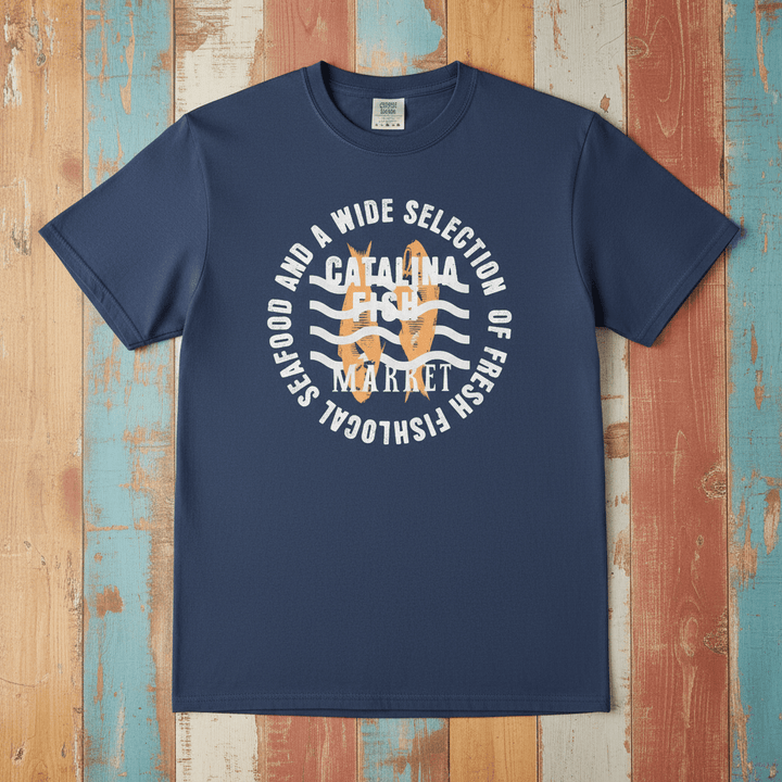 Catalina Fish Market Select Graphic Tee — China Blue on Colorful Driftwood
