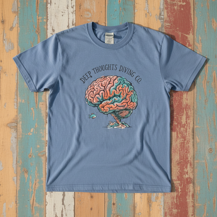 Deep Thoughts Diving Co. Brain Tree Graphic Tee — Blue Jean on Colorful Driftwood