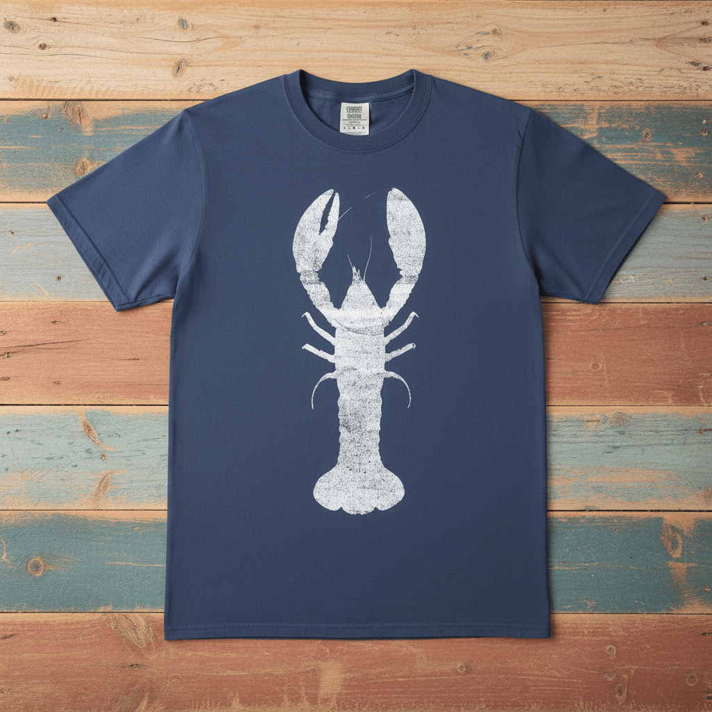 Vintage Wood Faded Lobster Graphic Tee — Midnight on Colorful Driftwood