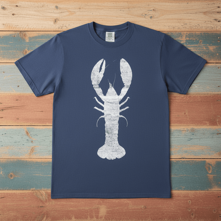 Vintage Wood Faded Lobster Graphic Tee — Midnight on Colorful Driftwood
