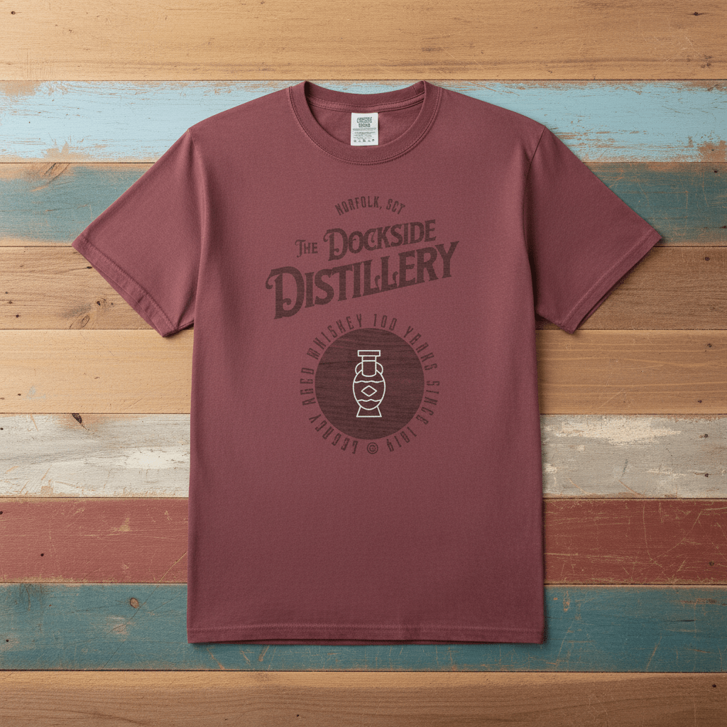 Vintage Dockside Distillery 100 Years Graphic Tee — Brick on Colorful Driftwood