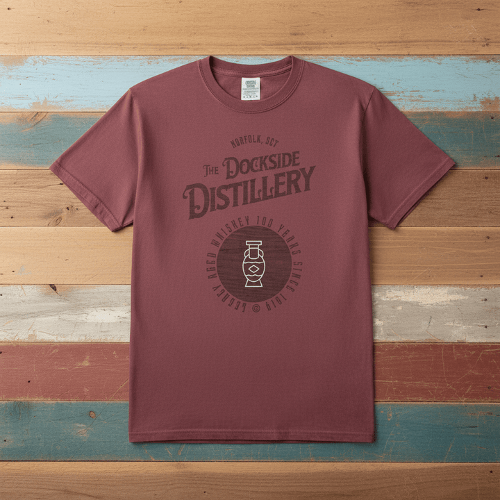 Vintage Dockside Distillery 100 Years Graphic Tee — Brick on Colorful Driftwood