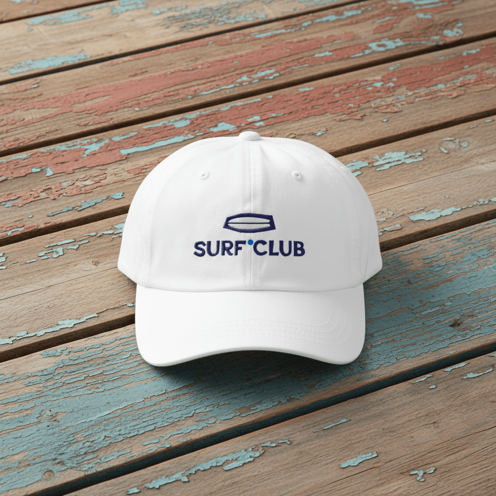 Surf Club Embroidered Cap white on faded driftwood planks