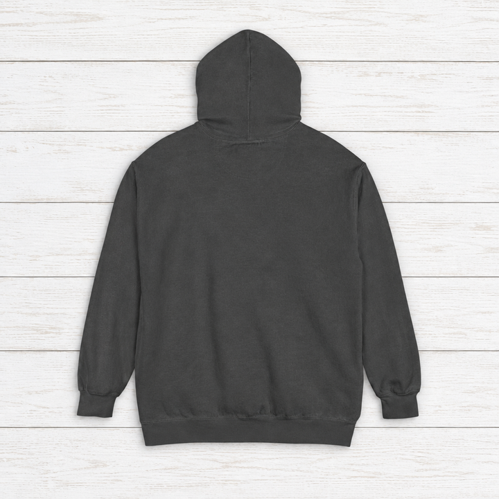 Chesapeake Crab House hoodie flat lay on whitewashed boards