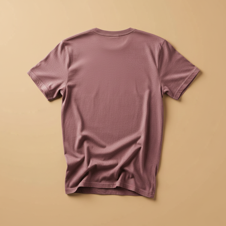 Fish Tee in Brick — plain back, warm sand studio background