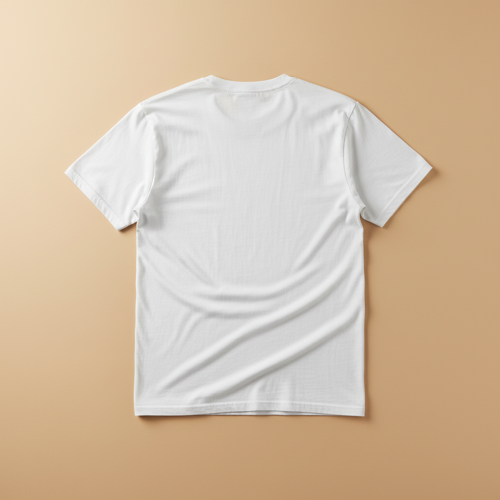 Norfolk Island Tee in White — plain back, warm sand studio background