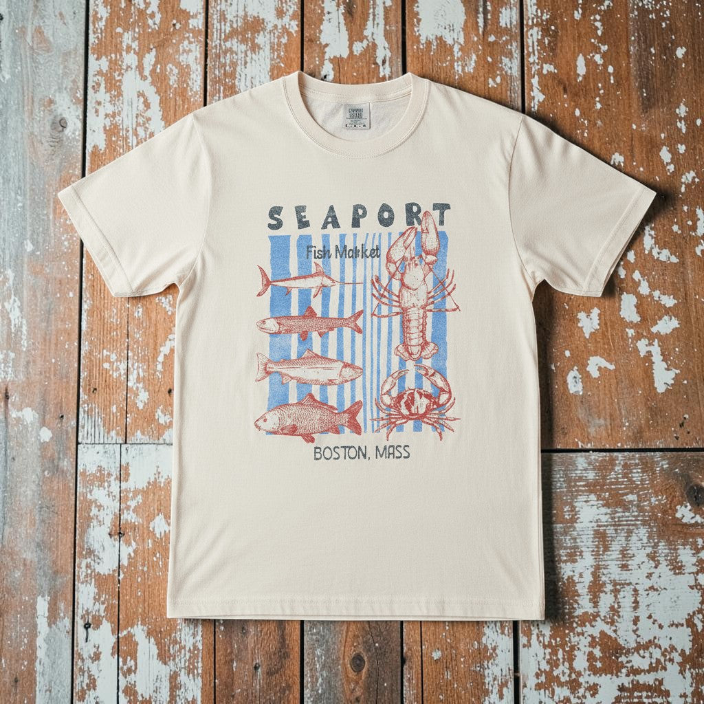 Vintage Seaport Graphic Tee — Ivory on Colorful Driftwood