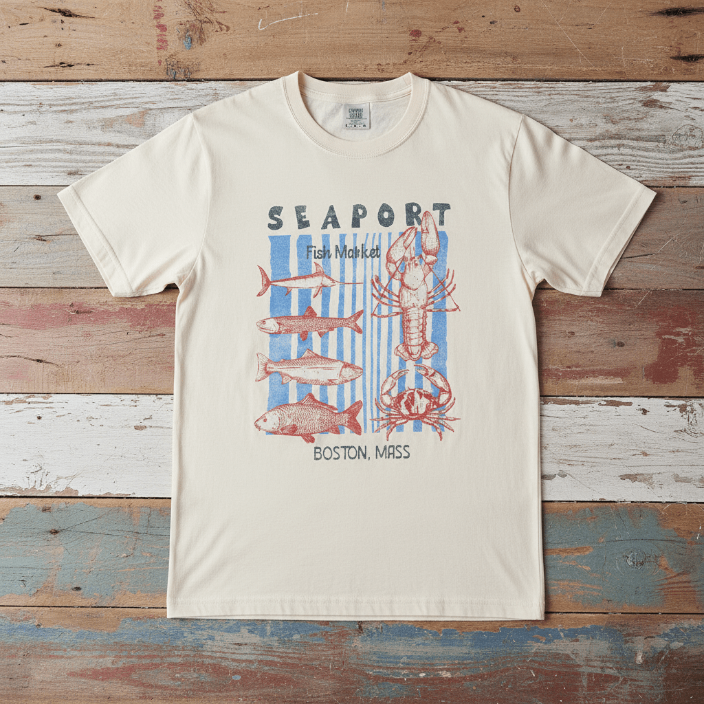 Vintage Seaport Graphic Tee — Ivory on Colorful Driftwood