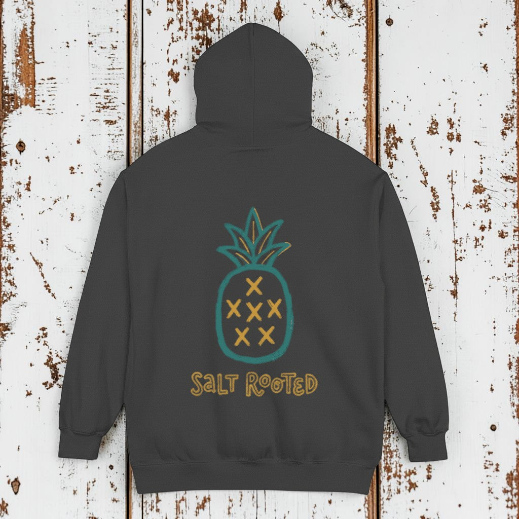 Charcoal Salt Rooted hoodie back - white background