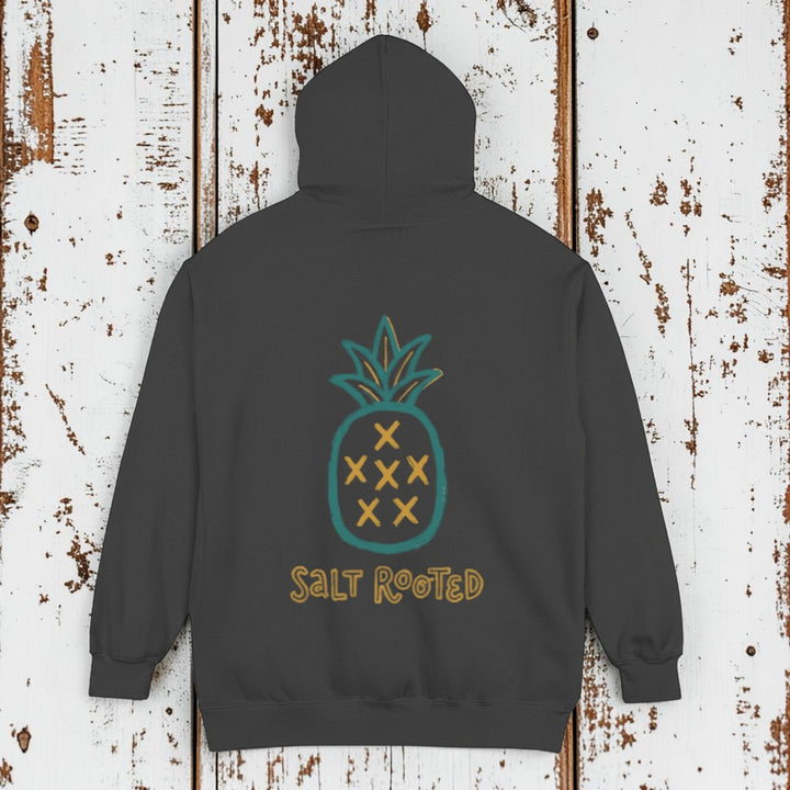 Charcoal Salt Rooted hoodie back - white background